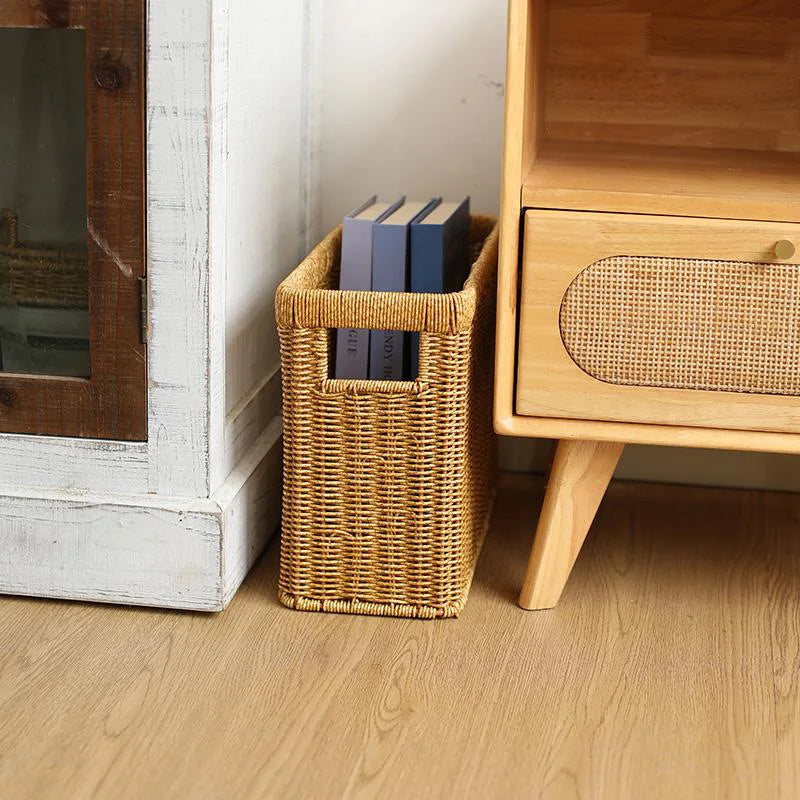Resin Wicker Storage Basket - Tall Narrow Bin for Magazines & Toys