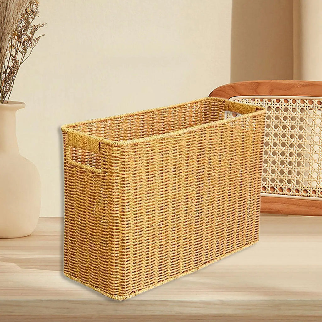 Resin Wicker Storage Basket - Tall Narrow Bin for Magazines & Toys