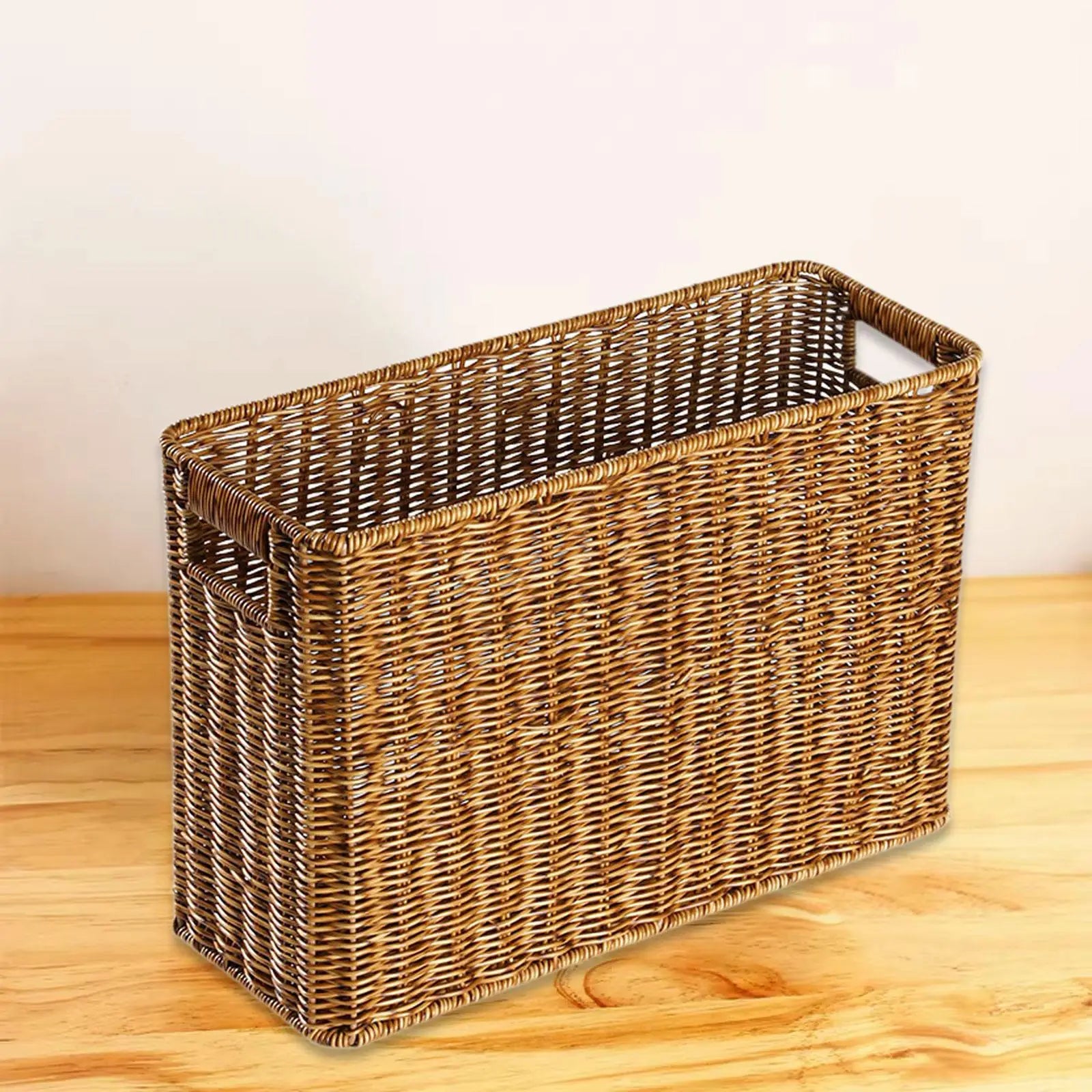 Resin Wicker Storage Basket - Tall Narrow Bin for Magazines & Toys
