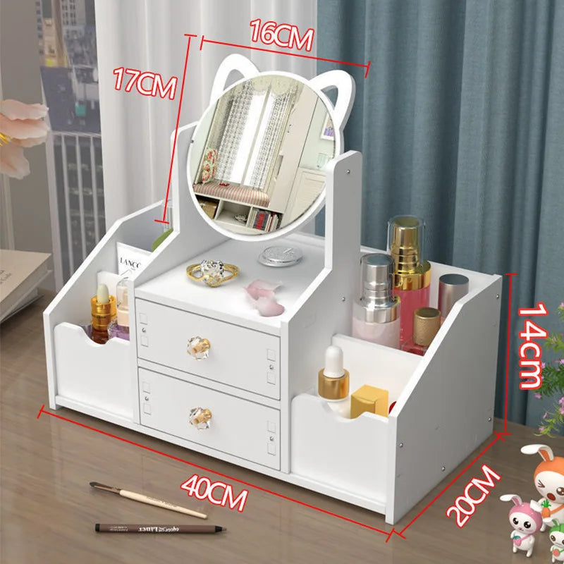Large Capacity Makeup Organizer - Drawer Storage Box with Mirror for Cosmetics & Jewelry