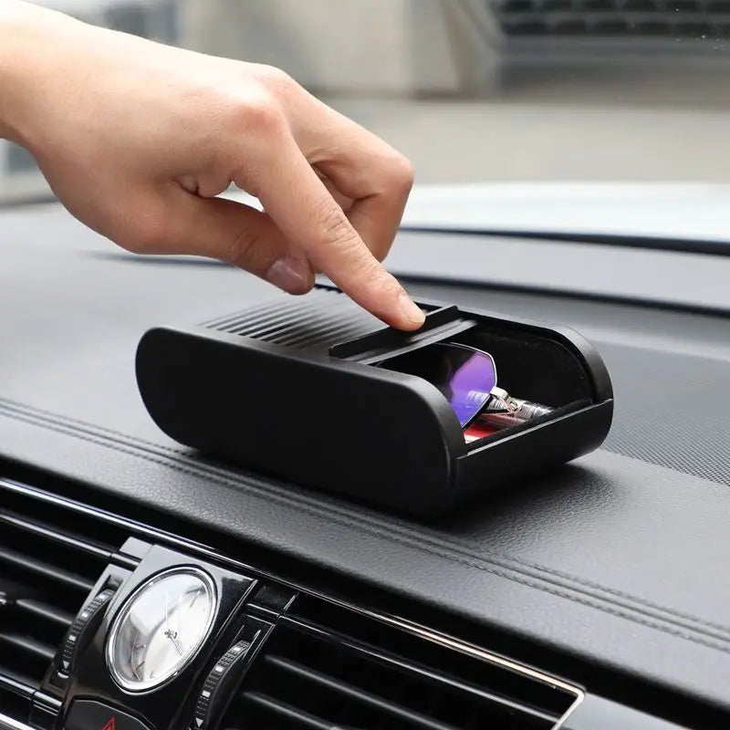 Car Center Console Organizer - Universal Dashboard Storage Box with Lid, Telescopic Glasses & Coin Holder