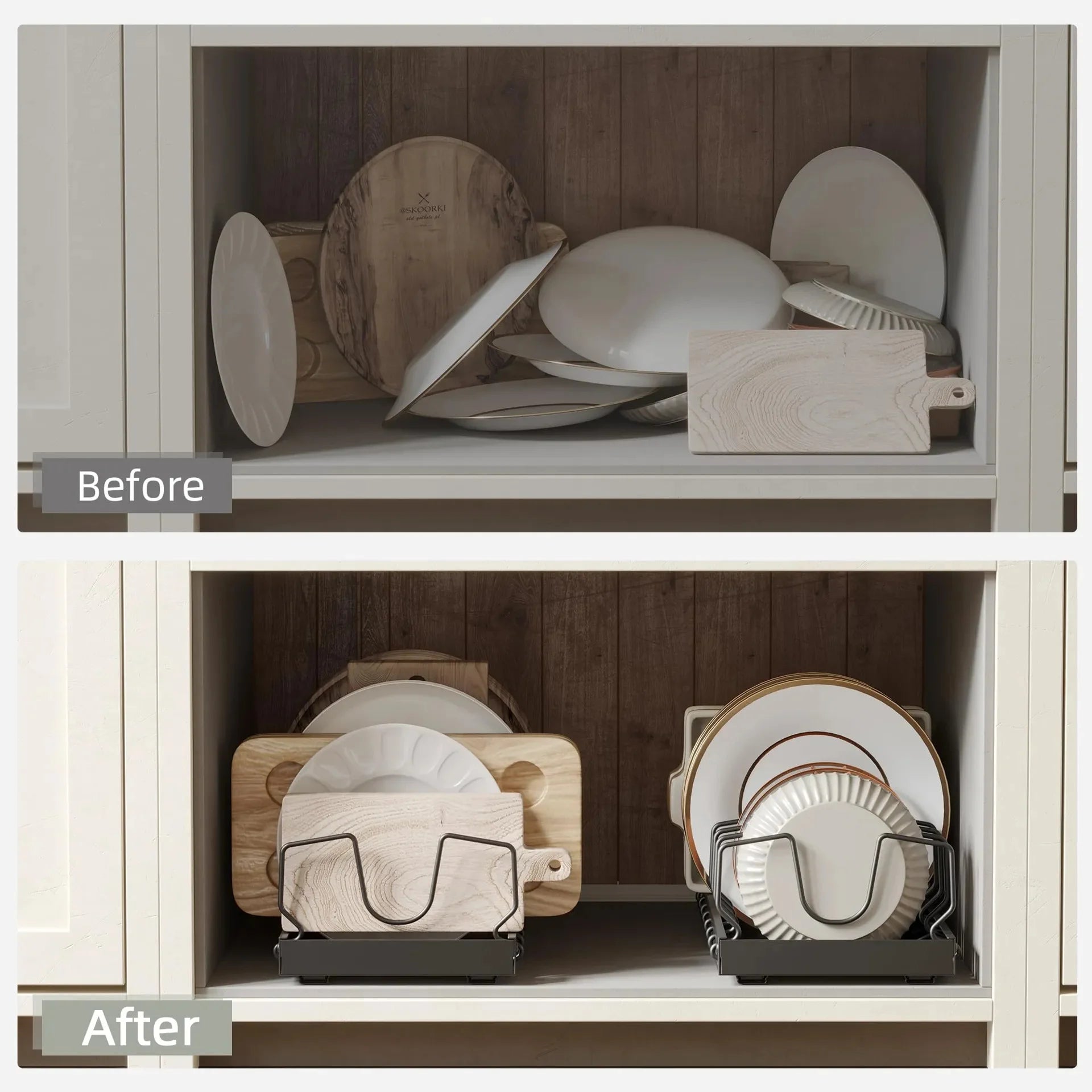 Pull-Out Kitchen Cabinet Organizer - Adjustable Iron Rack for Pots, Pans, Lids & Spices