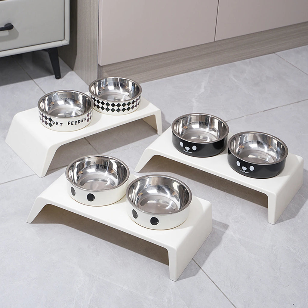 Elevated Pet Feeder - Raised Stand with Double Stainless Steel Food & Water Bowls for Dogs & Cats