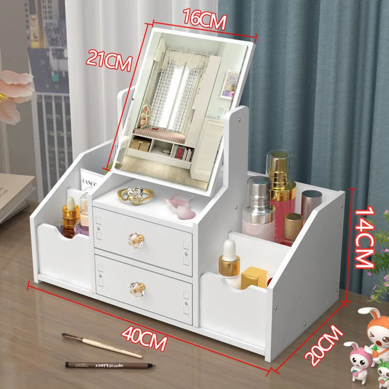 Large Capacity Makeup Organizer - Drawer Storage Box with Mirror for Cosmetics & Jewelry