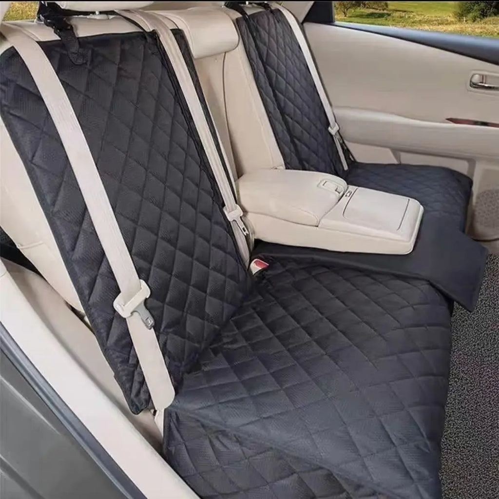 Waterproof Dog Car Seat Cover - Padded Back Seat Protector with Middle Seat Armrest Access