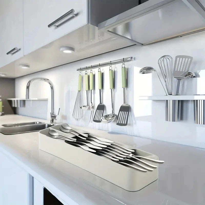 Cutlery Storage Tray - Compartmentalized Kitchen Drawer Organizer for Forks, Spoons & Utensils