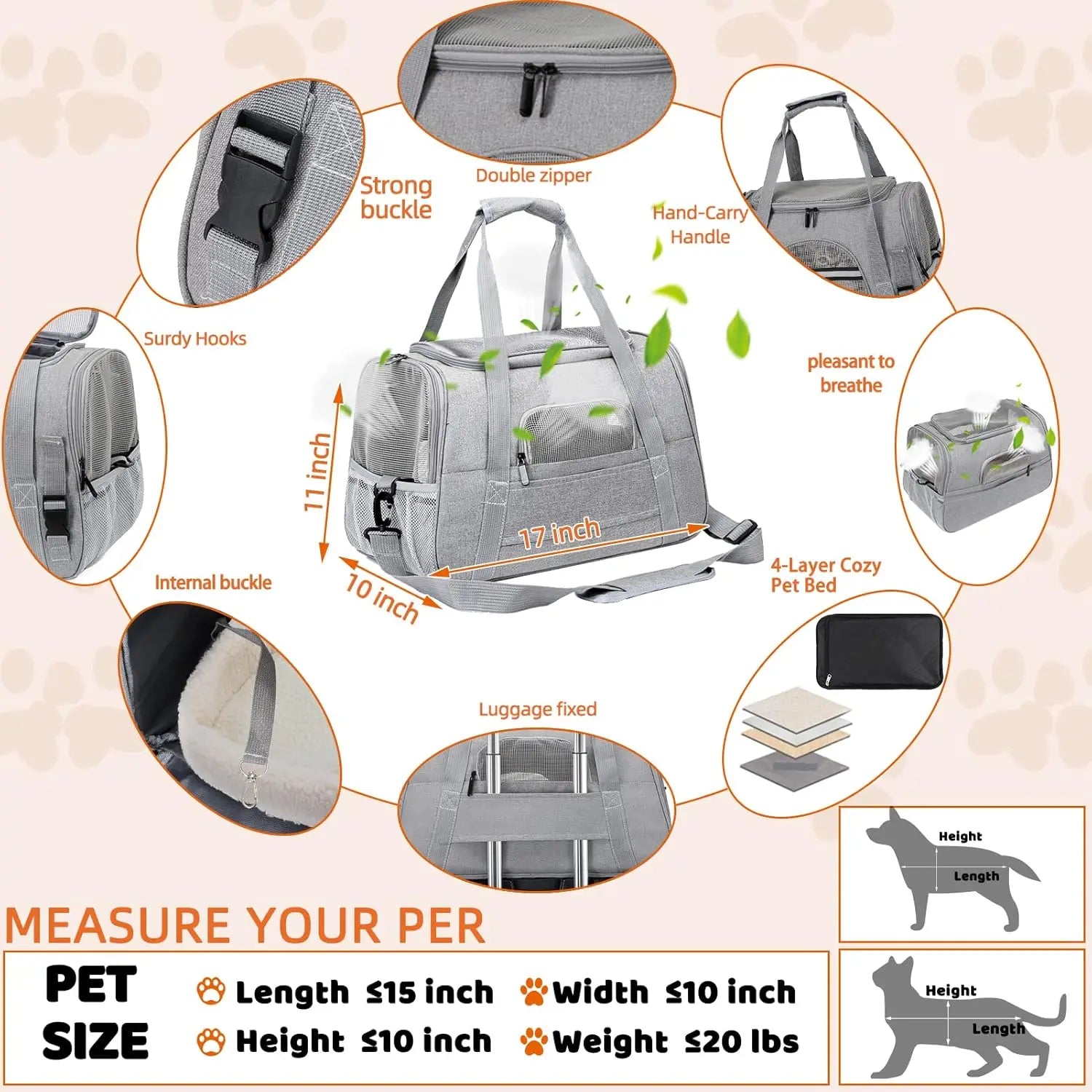 Airline-Approved Pet Carrier Bag - Soft-Sided Travel Carrier for Cats & Dogs Up to 20 lbs