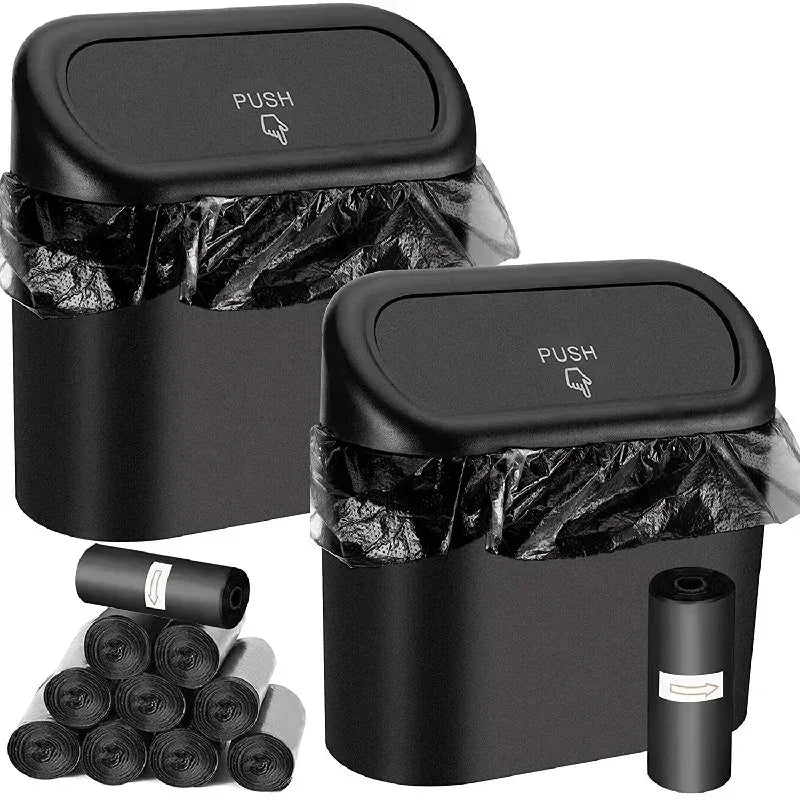 Car Trash Can with Lid - Leak-Proof Mini Bin, Includes 60 Trash Bags