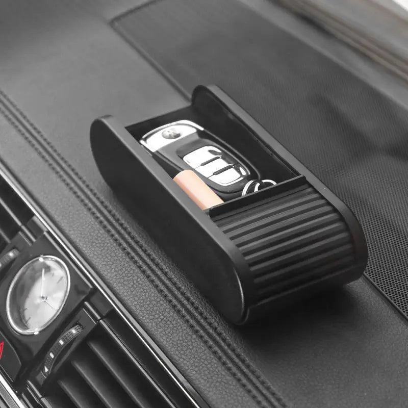Car Center Console Organizer - Universal Dashboard Storage Box with Lid, Telescopic Glasses & Coin Holder