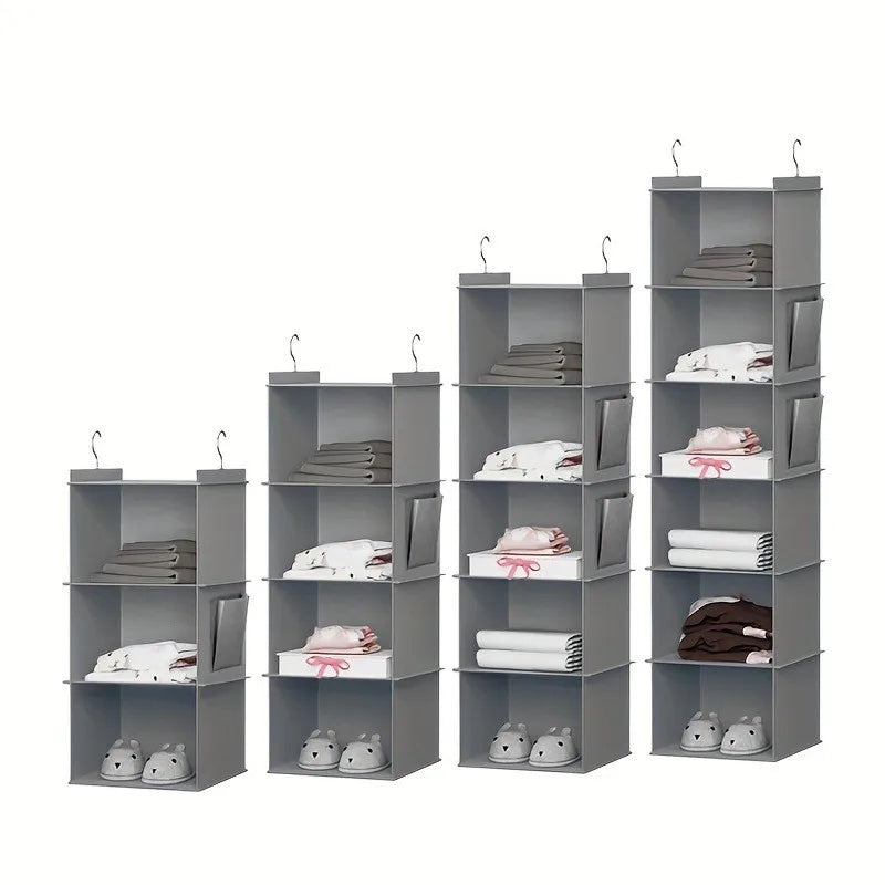 Foldable 6-Shelf Hanging Closet Organizer - Space-Saving Storage with 2 Hooks for Shoes & Clothes