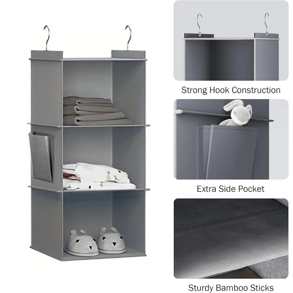 Foldable 6-Shelf Hanging Closet Organizer - Space-Saving Storage with 2 Hooks for Shoes & Clothes