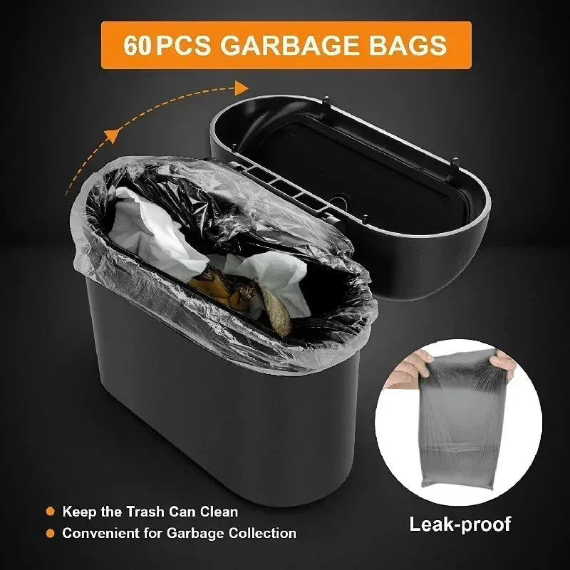 Car Trash Can with Lid - Leak-Proof Mini Bin, Includes 60 Trash Bags