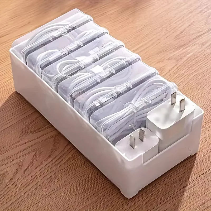 Cable Organizer Storage Box Set - Durable Plastic Cord & Charger Management for Home Office