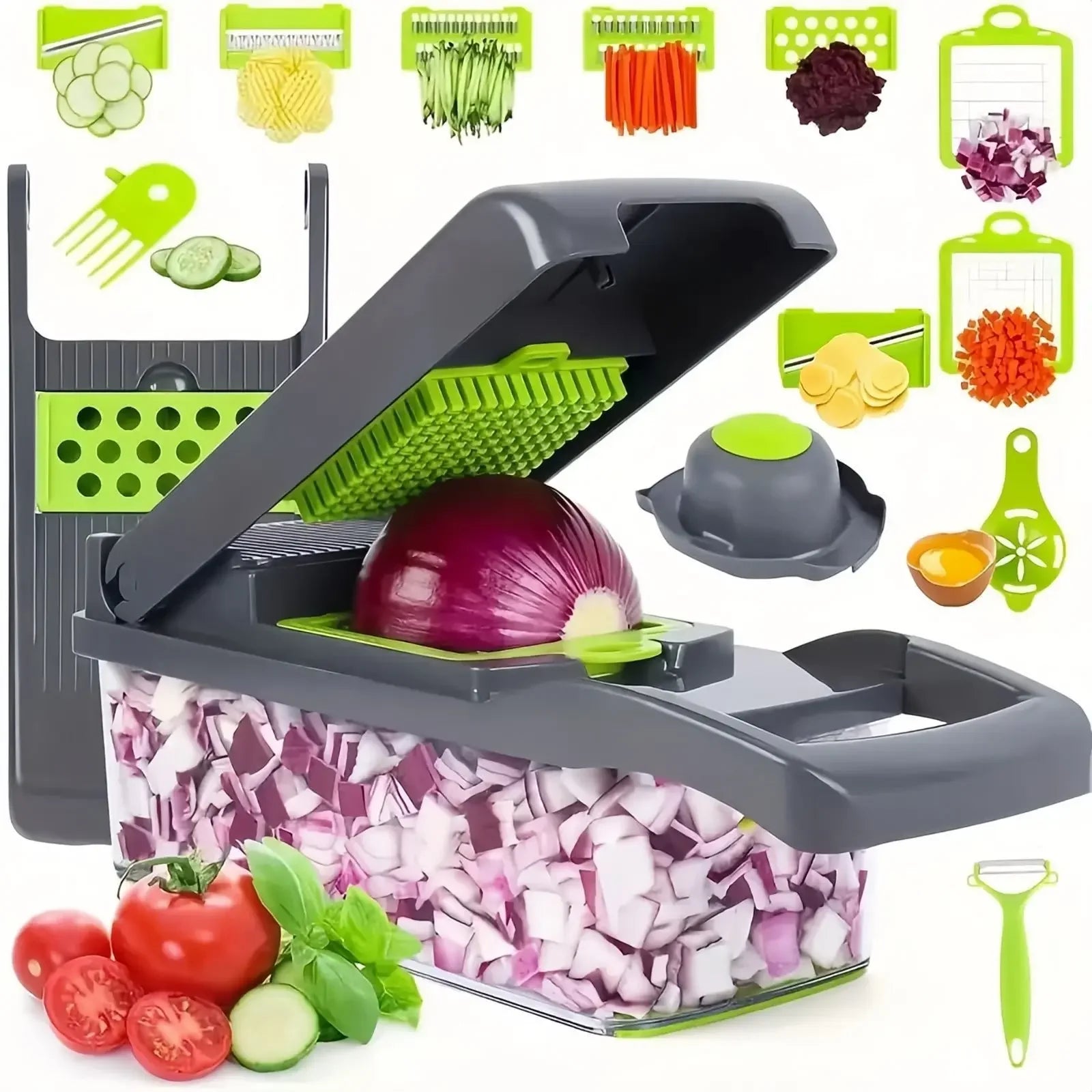 Multifunctional Vegetable Chopper - 14-in-1 Manual Slicer, Dicer & Grater for Kitchen Prep