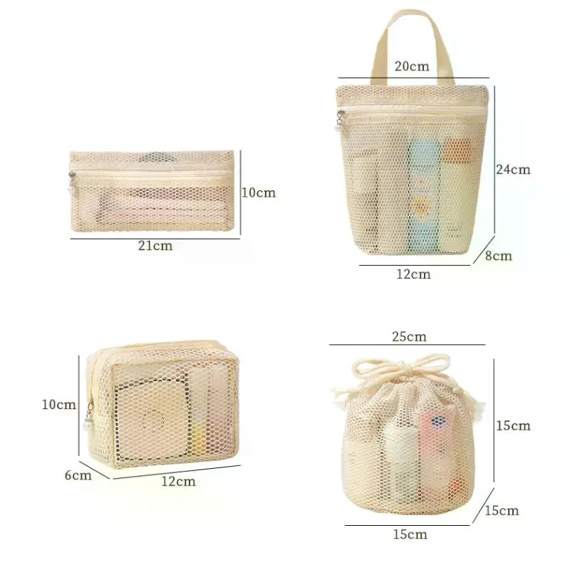 Large Capacity Mesh Toiletry Bag - Breathable Drawstring Organizer for Travel & Makeup