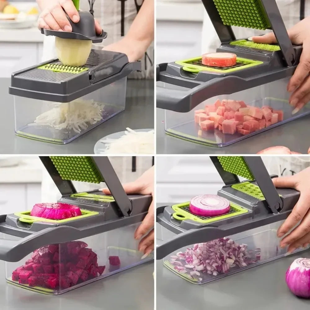 Multifunctional Vegetable Chopper - 14-in-1 Manual Slicer, Dicer & Grater for Kitchen Prep