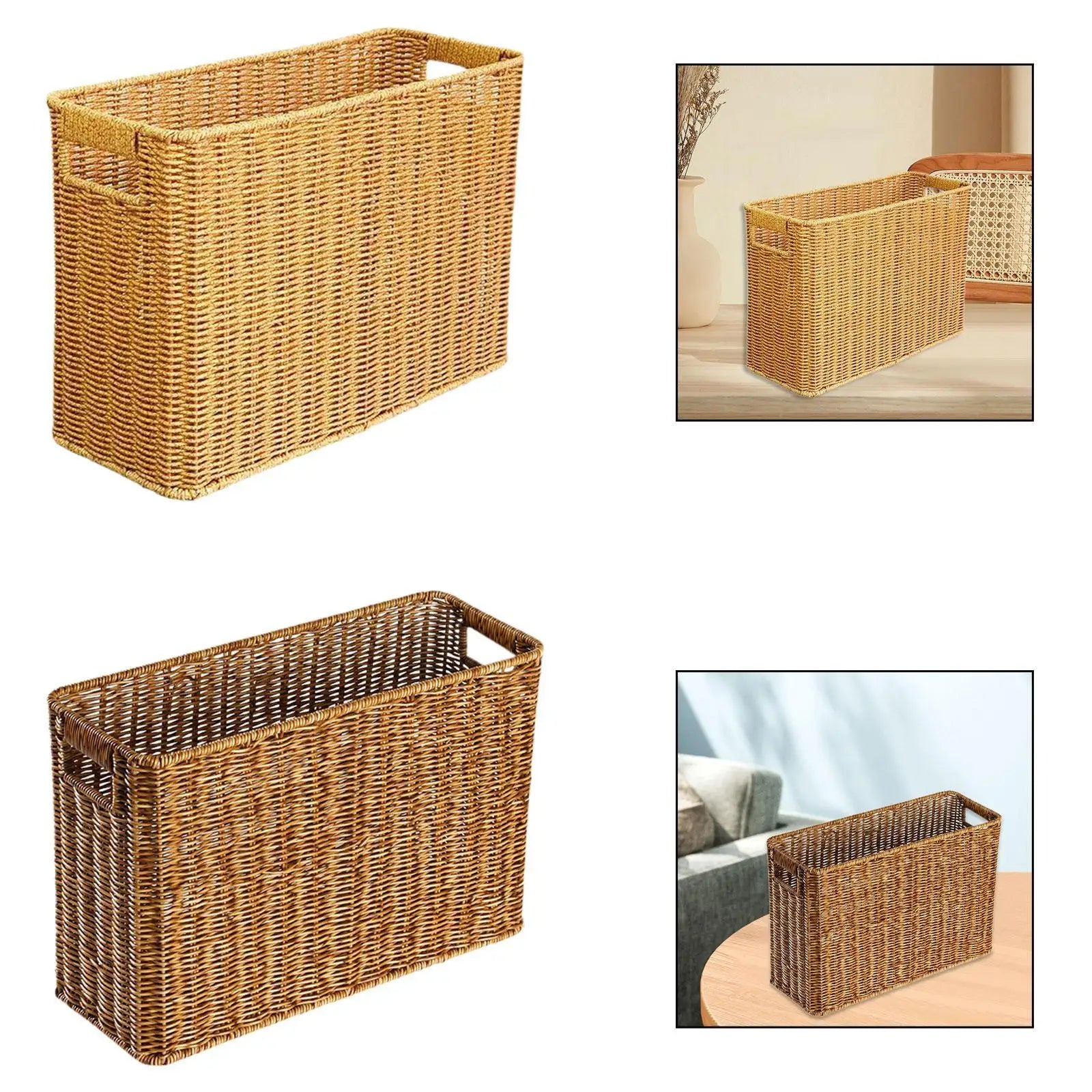 Resin Wicker Storage Basket - Tall Narrow Bin for Magazines & Toys