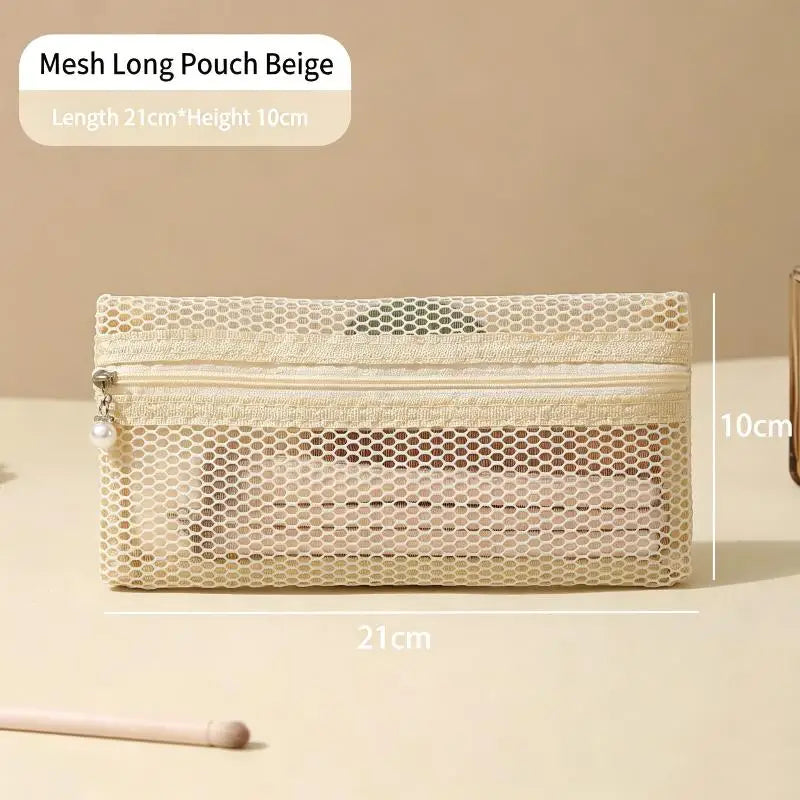 Large Capacity Mesh Toiletry Bag - Breathable Drawstring Organizer for Travel & Makeup