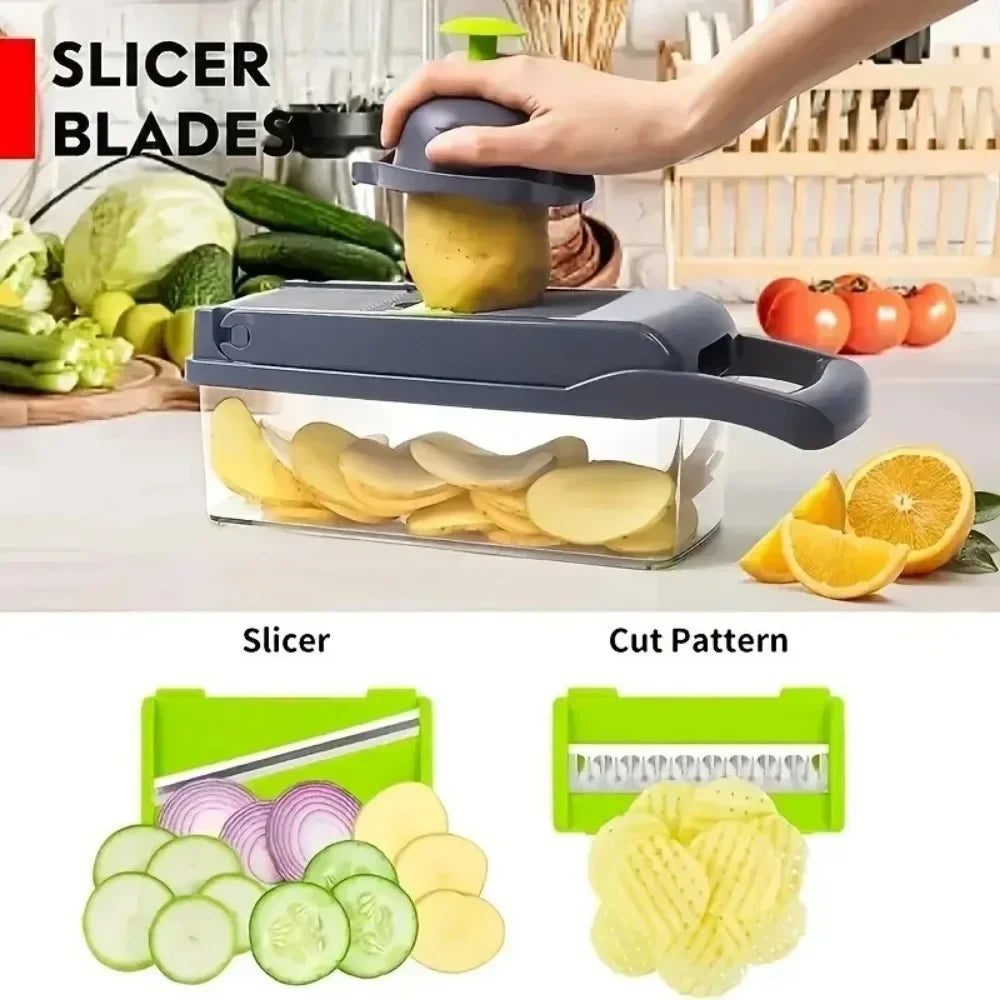 Multifunctional Vegetable Chopper - 14-in-1 Manual Slicer, Dicer & Grater for Kitchen Prep