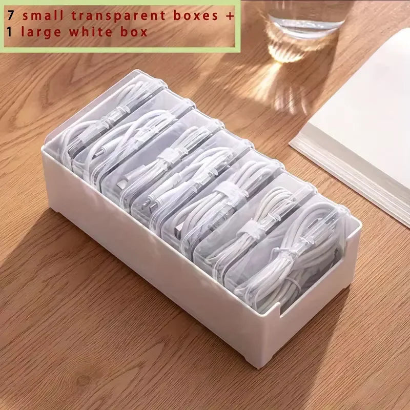 Cable Organizer Storage Box Set - Durable Plastic Cord & Charger Management for Home Office