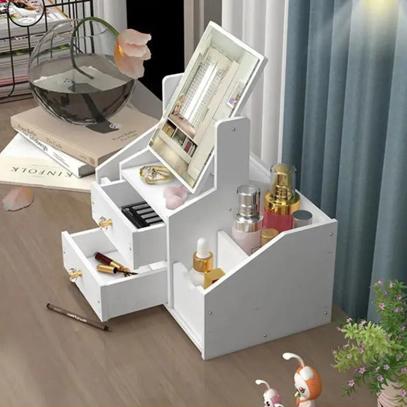 Large Capacity Makeup Organizer - Drawer Storage Box with Mirror for Cosmetics & Jewelry