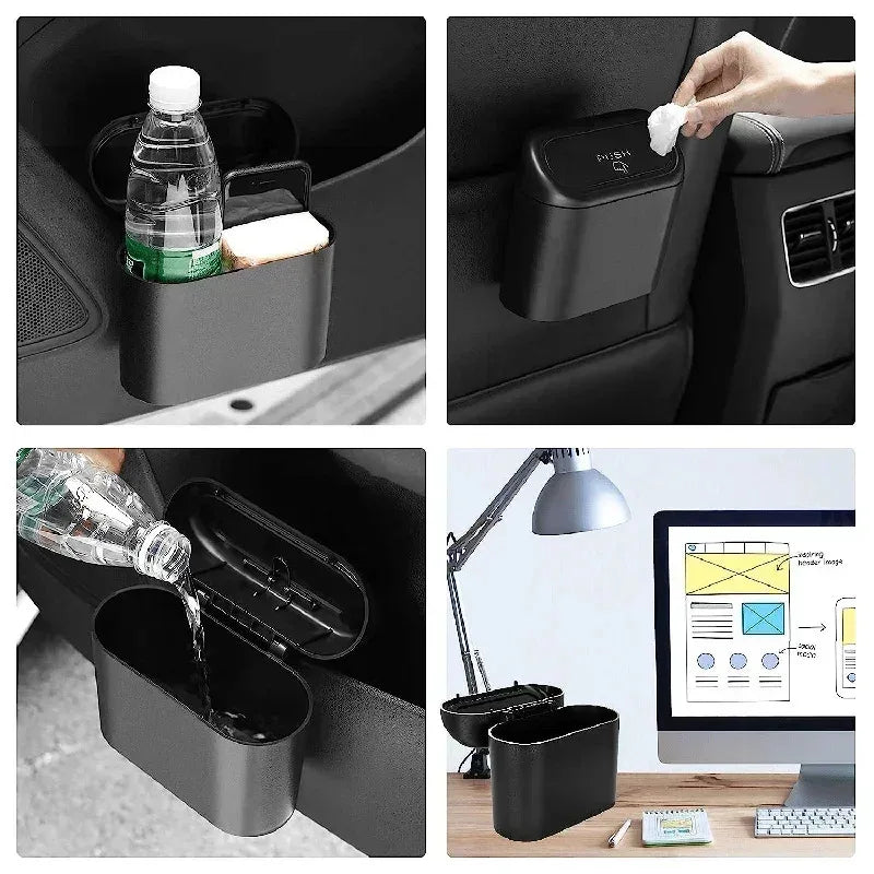 Car Trash Can with Lid - Leak-Proof Mini Bin, Includes 60 Trash Bags