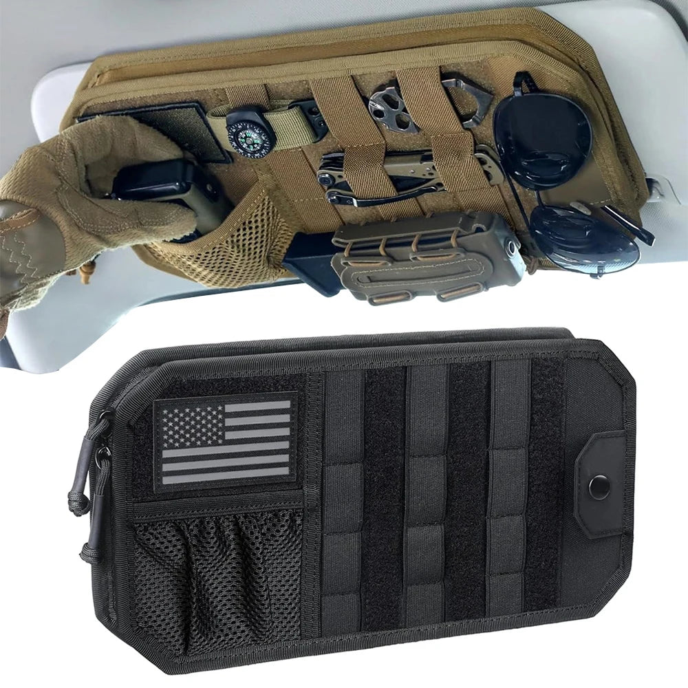 Car Sun Visor Organizer - Universal Molle Storage Clip for Sunglasses, Cards & Small Essentials