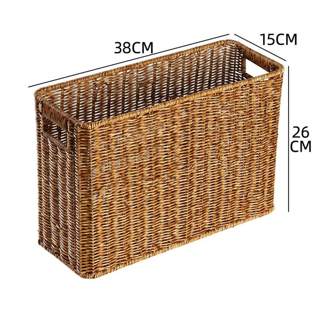 Resin Wicker Storage Basket - Tall Narrow Bin for Magazines & Toys