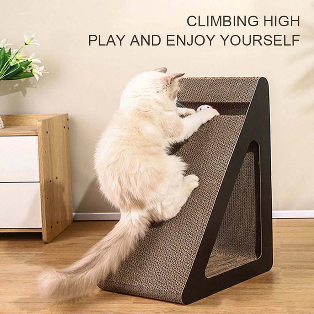 2-in-1 Triangle Cat Scratcher - Cardboard Scratch Pad with Spinning Ball Toy