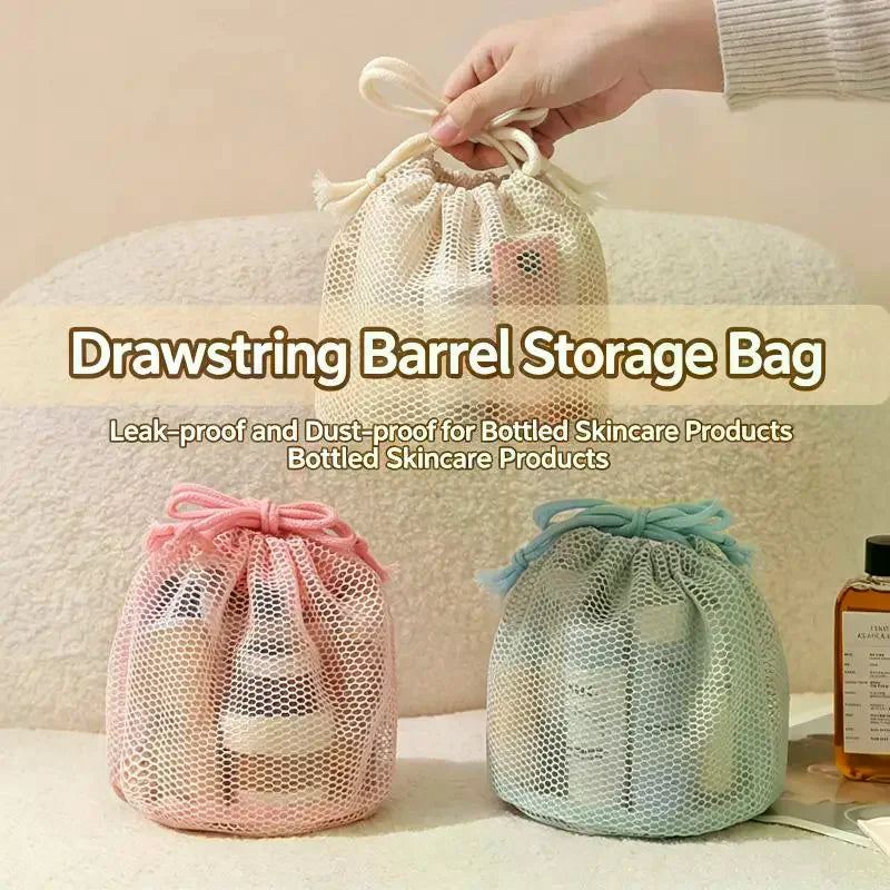 Large Capacity Mesh Toiletry Bag - Breathable Drawstring Organizer for Travel & Makeup