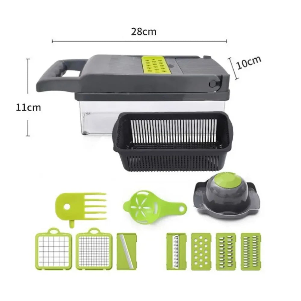 Multifunctional Vegetable Chopper - 14-in-1 Manual Slicer, Dicer & Grater for Kitchen Prep