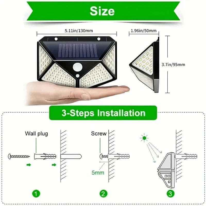 100-LED Solar Motion Sensor Spotlight - Waterproof Outdoor Security Light for Yard & Garden