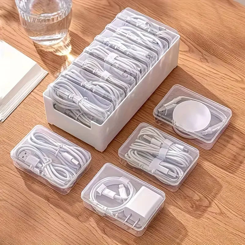 Cable Organizer Storage Box Set - Durable Plastic Cord & Charger Management for Home Office