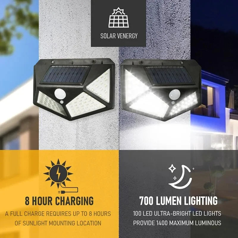 100-LED Solar Motion Sensor Spotlight - Waterproof Outdoor Security Light for Yard & Garden