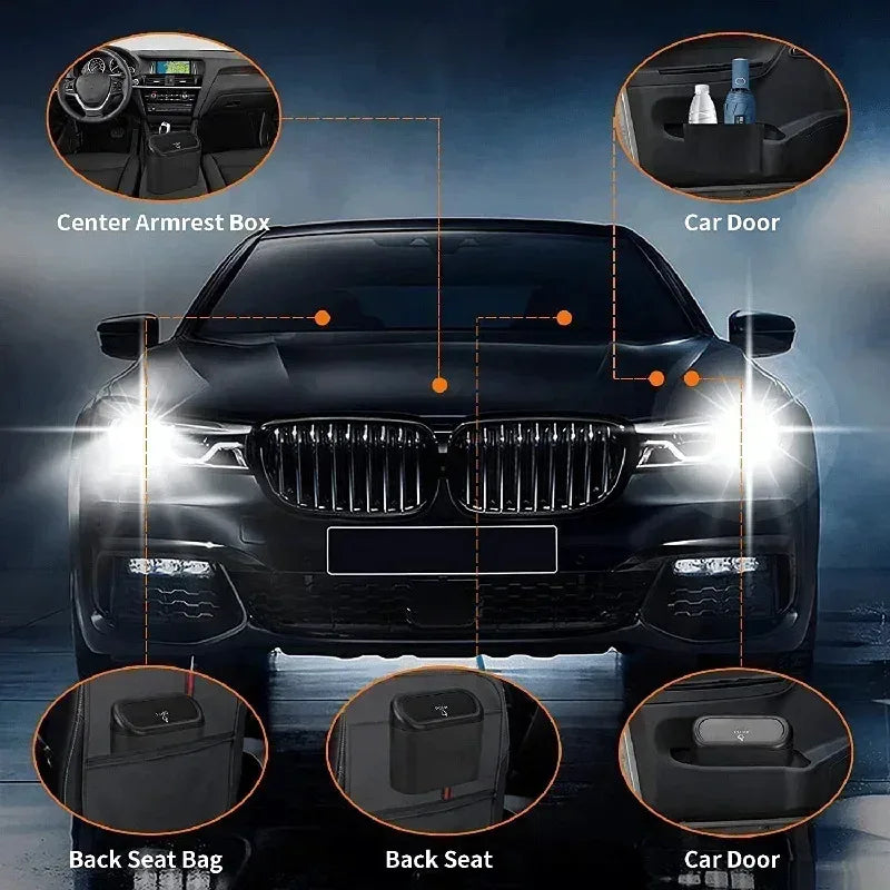 Car Trash Can with Lid - Leak-Proof Mini Bin, Includes 60 Trash Bags