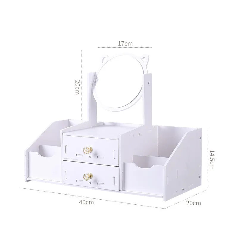 Large Capacity Makeup Organizer - Drawer Storage Box with Mirror for Cosmetics & Jewelry