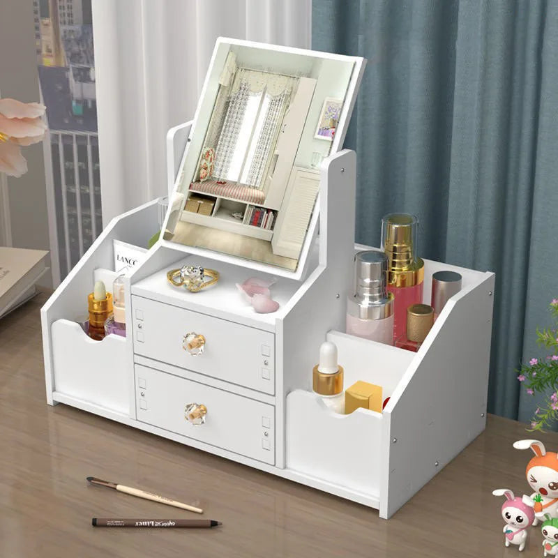 Large Capacity Makeup Organizer - Drawer Storage Box with Mirror for Cosmetics & Jewelry