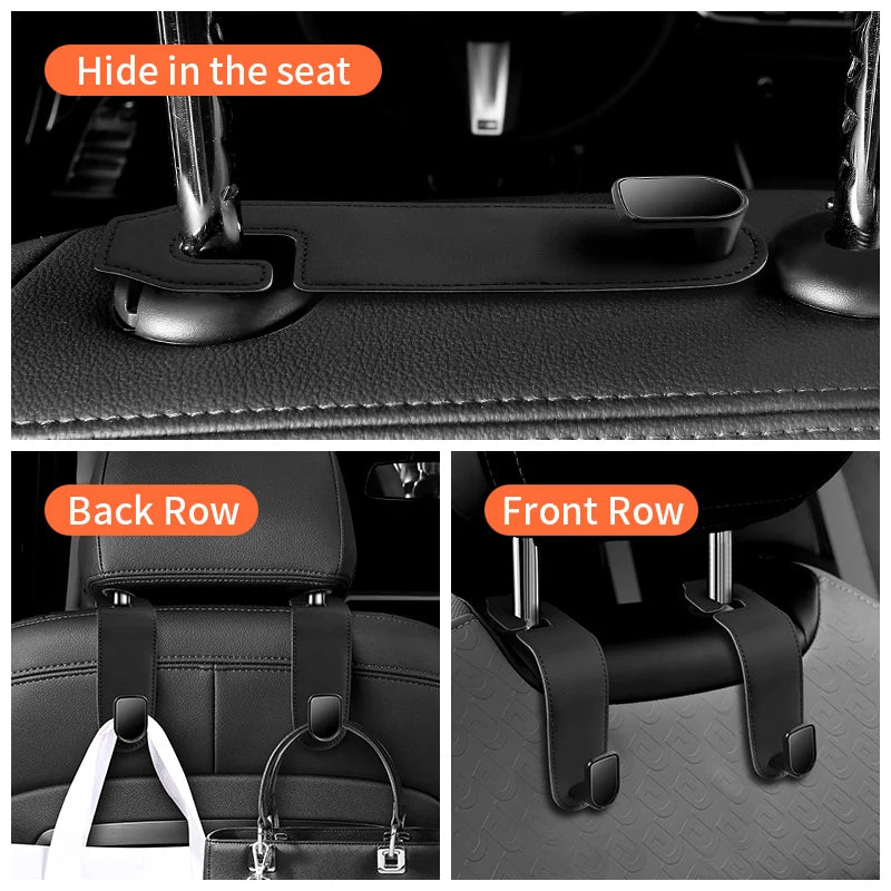 Car Headrest Hooks - Soft Wear-Resistant Hanging Hooks for Back Seat Bags, Coats & Groceries