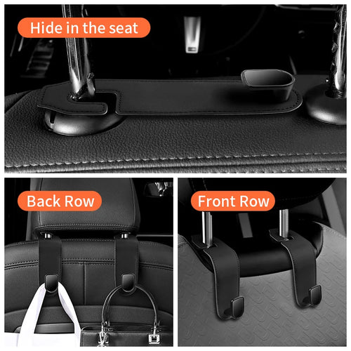 Car Headrest Hooks - Soft Wear-Resistant Hanging Hooks for Back Seat Bags, Coats & Groceries