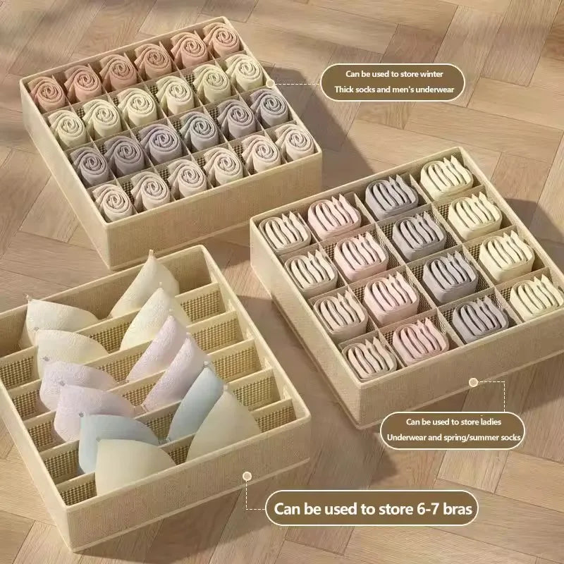 Foldable Drawer Organizer Boxes, Set of 6 - Closet Storage Bins for Underwear, Bras & Socks