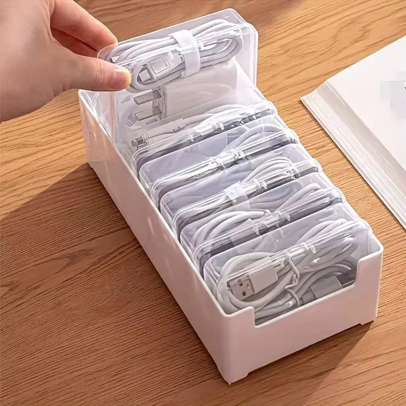Cable Organizer Storage Box Set - Durable Plastic Cord & Charger Management for Home Office