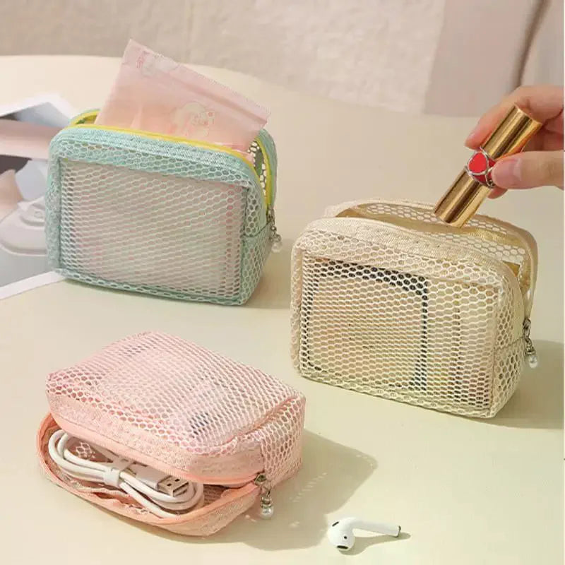 Large Capacity Mesh Toiletry Bag - Breathable Drawstring Organizer for Travel & Makeup