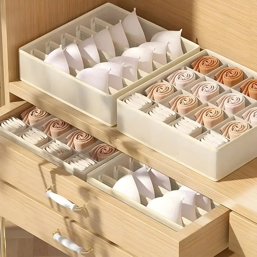 Foldable Drawer Organizer Boxes, Set of 6 - Closet Storage Bins for Underwear, Bras & Socks