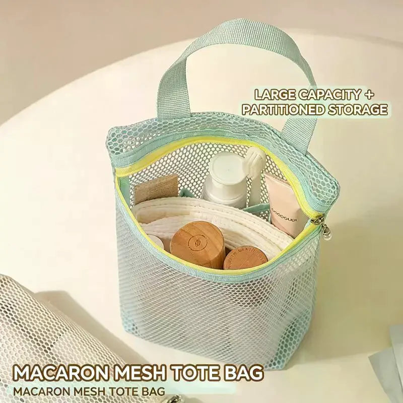 Large Capacity Mesh Toiletry Bag - Breathable Drawstring Organizer for Travel & Makeup
