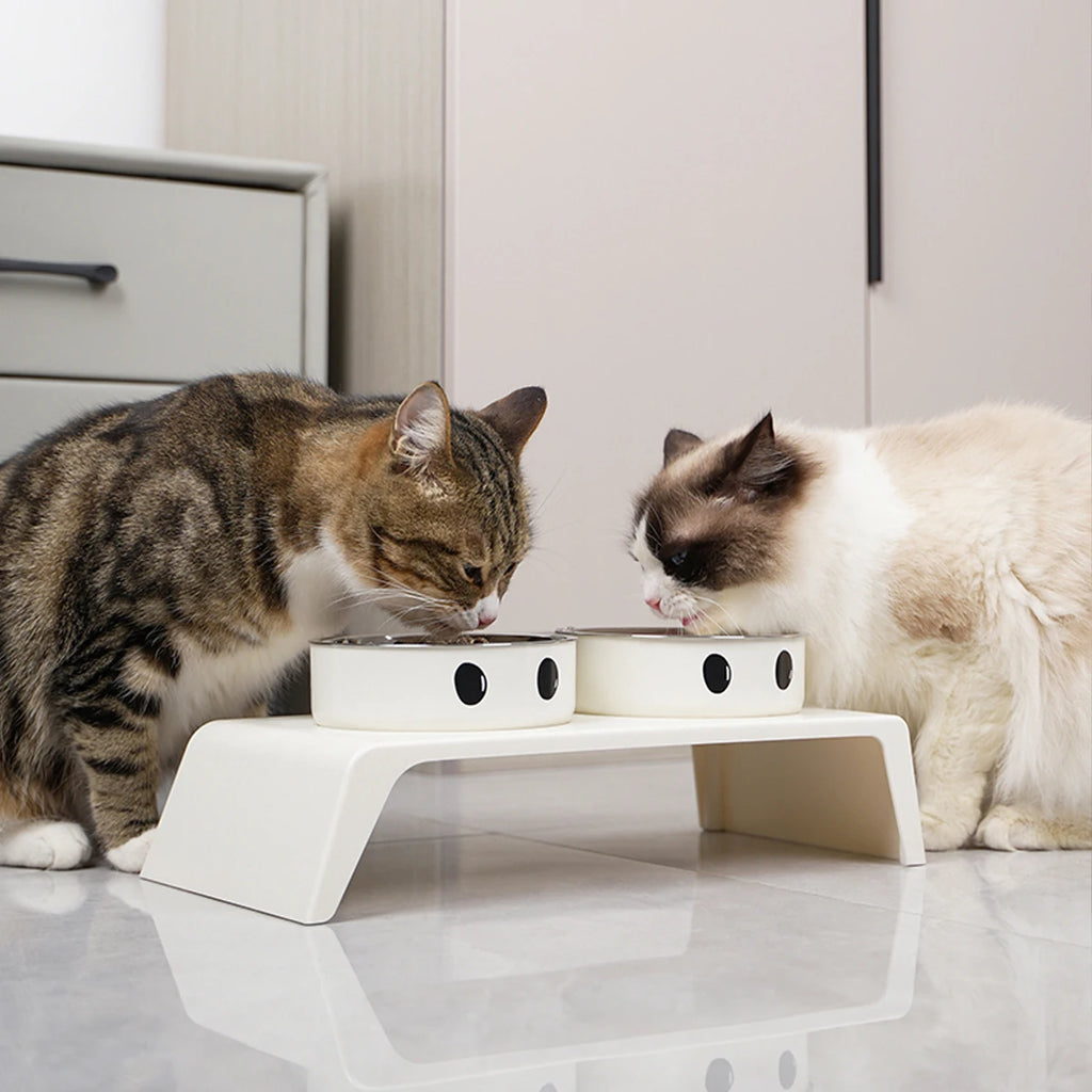 Elevated Pet Feeder - Raised Stand with Double Stainless Steel Food & Water Bowls for Dogs & Cats