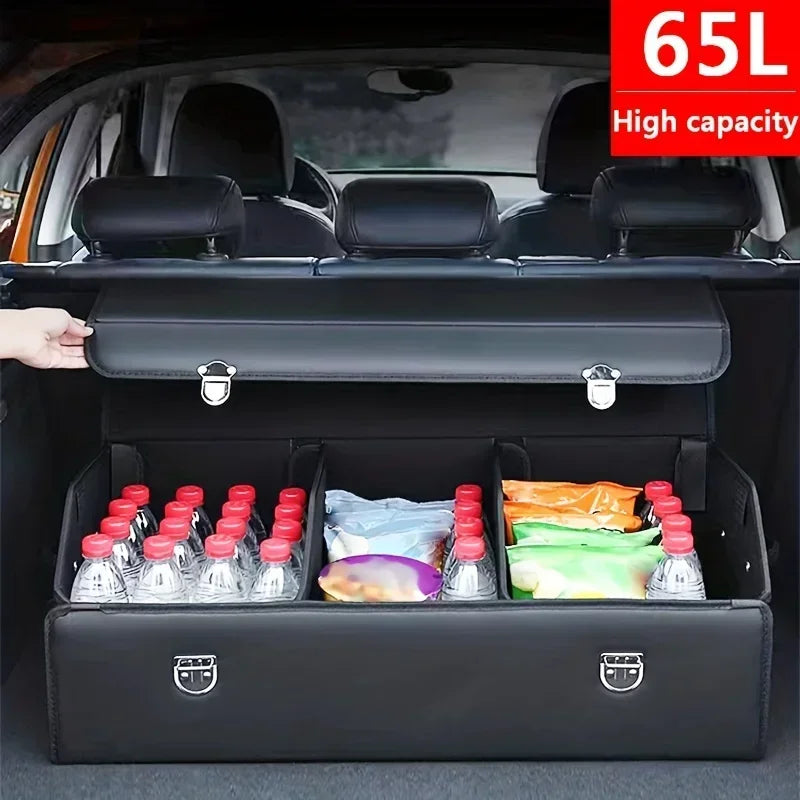 Foldable SUV Trunk Organizer - Waterproof Cargo Storage Box with Handles, 65L