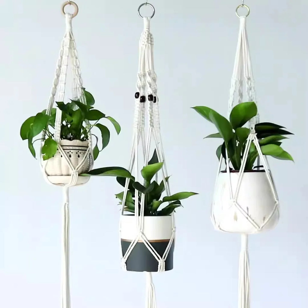 Macrame Plant Hanger - Handmade Woven Rope Planter for Hanging Pots, Wall and Garden Decor