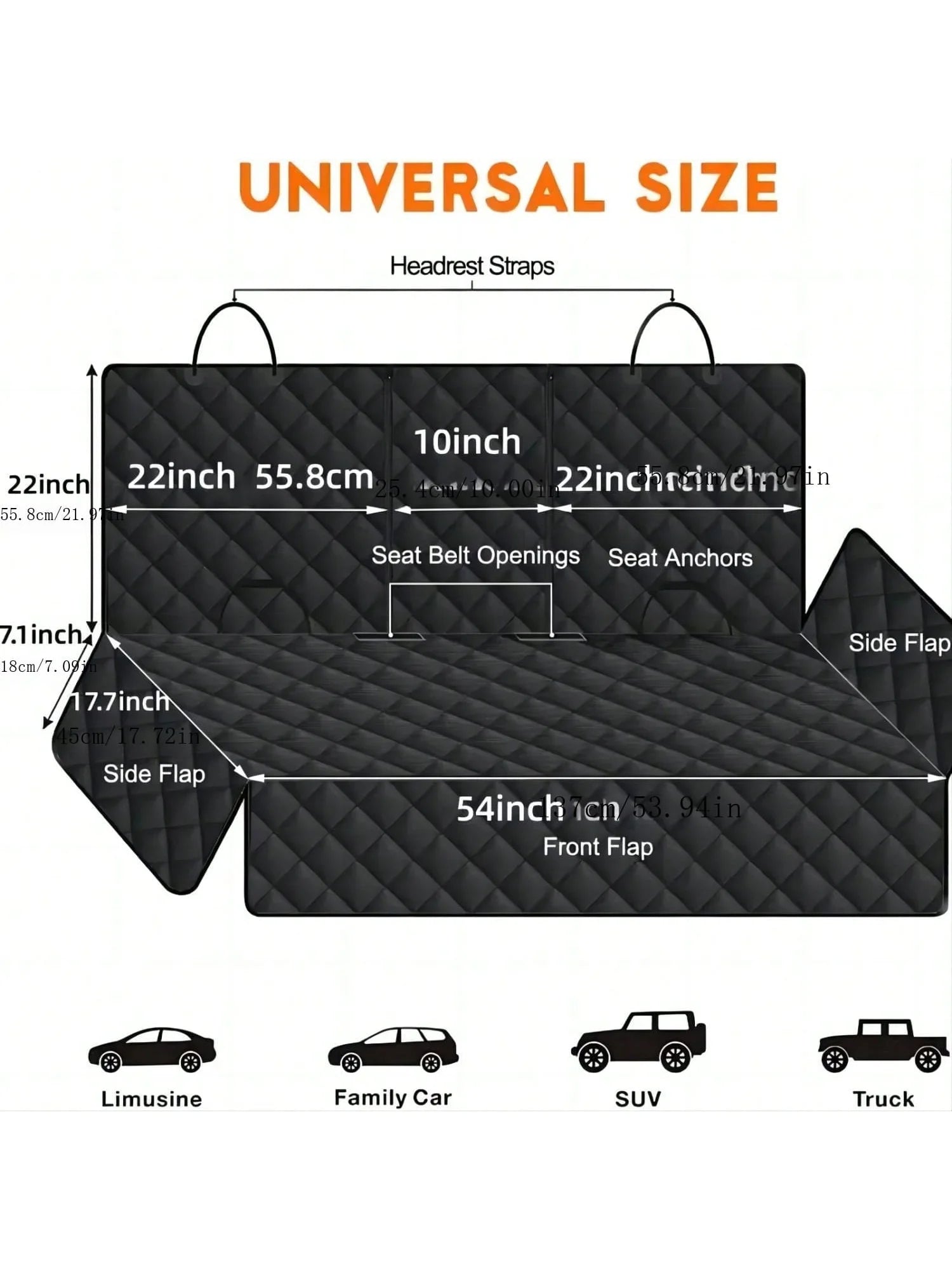 Waterproof Dog Car Seat Cover - Padded Back Seat Protector with Middle Seat Armrest Access