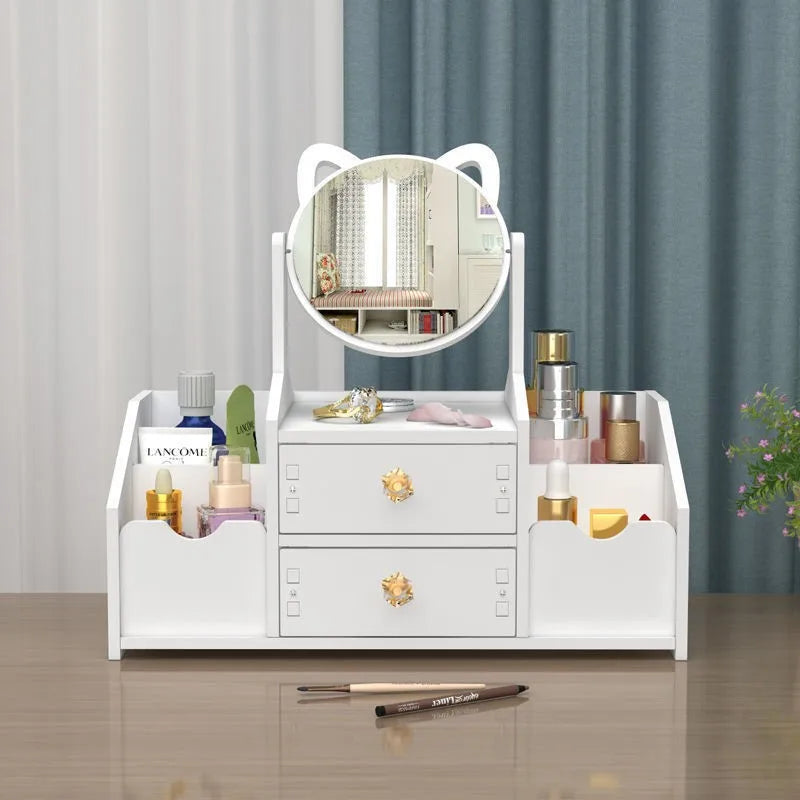 Large Capacity Makeup Organizer - Drawer Storage Box with Mirror for Cosmetics & Jewelry