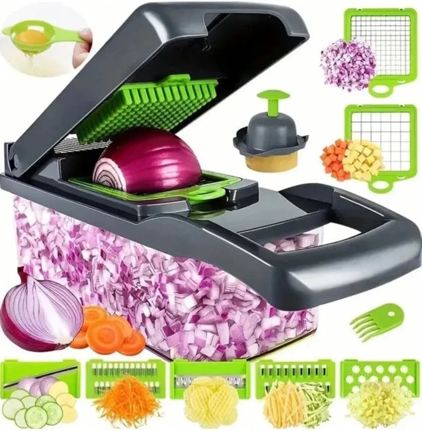 Multifunctional Vegetable Chopper - 14-in-1 Manual Slicer, Dicer & Grater for Kitchen Prep